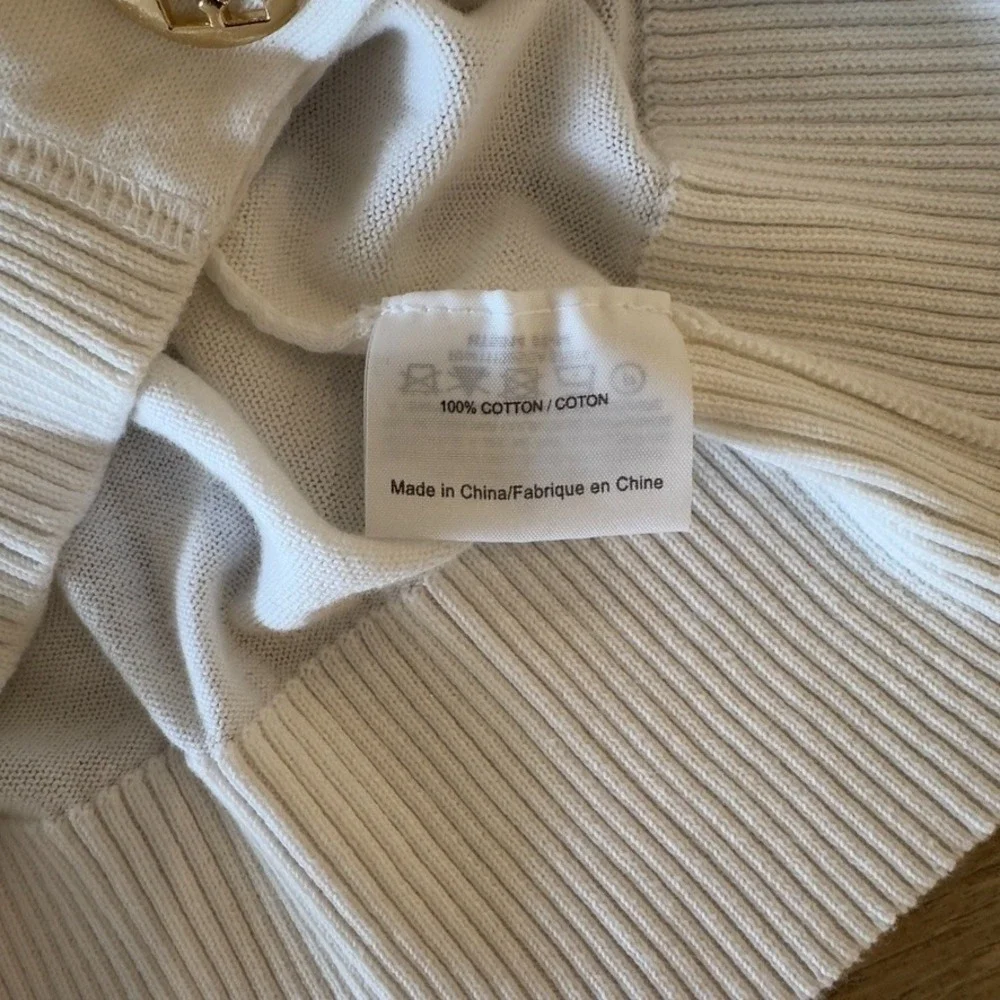 TORY BURCH Simone Cardigan 100% Cotton-White-Gold Logo Button-Lightweight-Sz XS